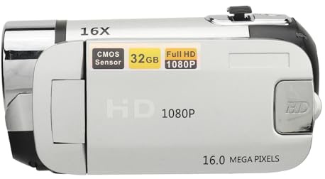 Digitalkamera 1080P 16MP 2,4 Tums Roterbar Skärm Videokamera HD-videoinspelare med Fyllningsljus för Fotografering (Silver)