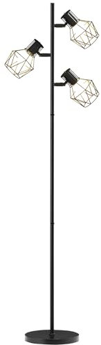HOMCOM Lampada da Terra con 3 Luci Regolabili e Interruttore a Manopola, Lampada Moderna in Metallo, 41x28x169 cm, Nero