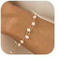 Irikdescia Pulsera De Perlas Chapada En Oro De 14K, Ajustable Para Mujer