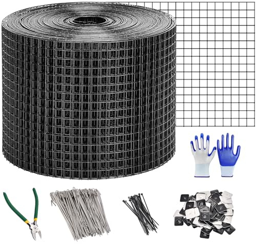 INCIKITI Critter Guard for Solar Panel Bird-Guard 6in x 100ft PVC Coated Pigeon Netting 1/2 Bird Mesh with 100 Fastener Clips, 20 Tie Wire, Cutting Scissor, Gloves, Pigeon Solar Panel Mesh for Bird
