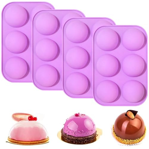 YXHZVON Molde Silicona Semiesfera, 4 Piezas Moldes de Bolas de Chocolate, Molde de Silicona para Bola de Chocolate, Pastel, Gelatina, Pudín, Mousse de Cúpula,Púrpura
