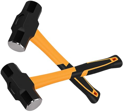 JIAYUET 2 Piece 3lb Sledge Hammer with Fibreglass Handle,Forged Steel Head Club Lump Hammer for Gardening, Building Construction, Rock