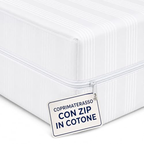 Coprimaterasso con Cerniera in Cotone Fasciato, Fodera Materasso a Sacco con Zip, Protezione Integrale Anti-Acaro, Resistente e Durevole (Matrimoniale)