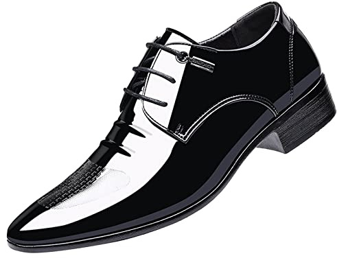 Zapatos de cuero para hombre Negro Negocios Zapatos de charol - Zapatos de traje con tacón Oxfords - Elegantes zapatos clásicos con cordones Zapatos casuales antideslizantes transpirables Zapatos de