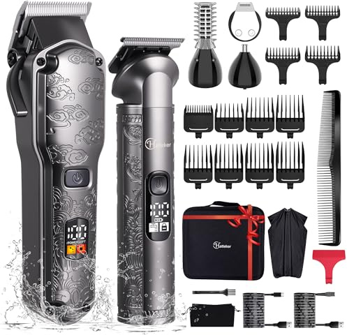 Hatteker Professional Hair Clippers for Men Beard Trimmer Clippers and Trimmer Set Waterproof T-Blade Trimmer Cordless Grooming Kit Nose Body Hair Trimmer Barber Clippers