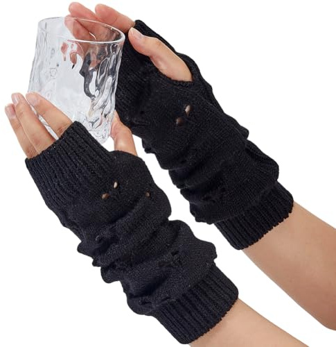 CABODYALS 1 par svarta armvärmare gotiska med tumhål Kawaii långa stickade fingerlösa vantar handskar mode grunge punk Alt Emo Harajuku arm handledsvärmare strumpor ärmar för kvinnor accessoarer