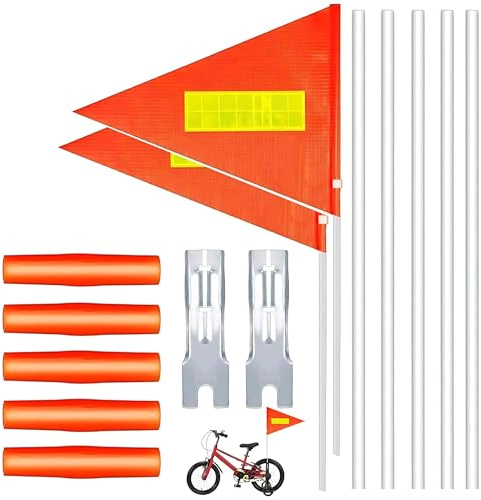 LEBOKJ 2 Set Fahne fahrradanhänger, Fahrradwimpel Set,Sicherheitswimpel,Fahrradwimpel Verstellbare,Kinderfahrrad Sicherheitswimpel,Fahrrad Wimpel,Kinderfahrradfahne,Warnschild.
