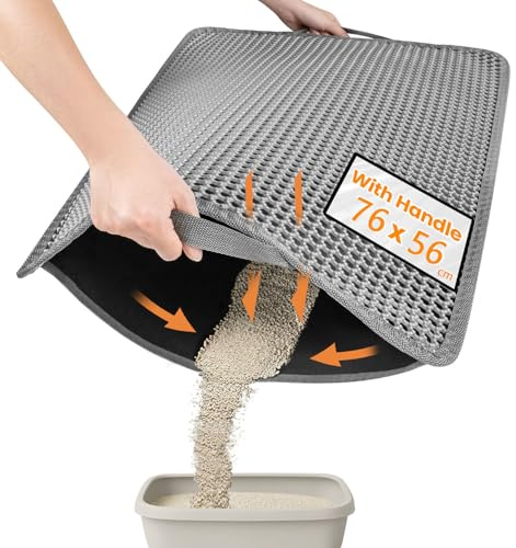 Conlun Alfombrilla para Arenero, 76x56 cm Upgrade con Capa Trasera Super Impermeable, Alfombrilla de Caja de Arena, Antideslizante, Duradera, Suave para las Patas, Alfombrilla de Atrapamiento Gris