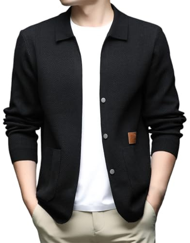Blazer in Maglia Morbida da Uomo Cardigan Aperto Frontale Pullover Leggero Collo Mandarino Taglio Aderente Giacca Sportiva Casual