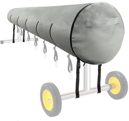 Cubiertas Carrete Piscina, 420D Oxford Plegables Rodillo Enrollador Impermeable Polvo Manta Solar Anti-UV desgarro Protectora con Cordón Sistema de Rollo Suelo alberca (Gris, 16FT)