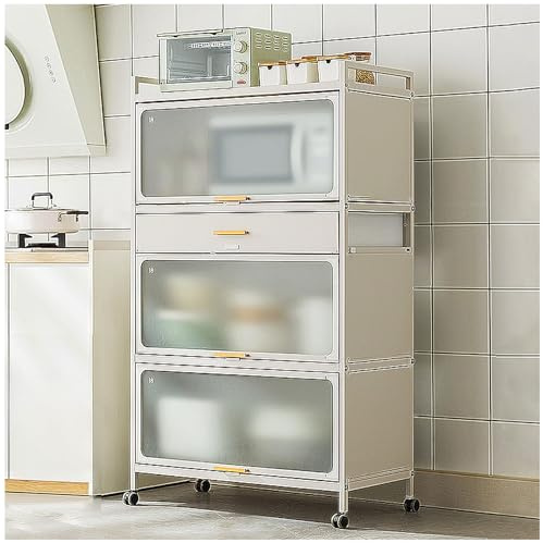 Support pour micro-ondes à 5 niveaux avec roulettes verrouillables, armoire et tiroir à portes rabattables, étagère de rangement de cuisine, étagères métalliques, 80 x 134,9 cm, parfait pour le