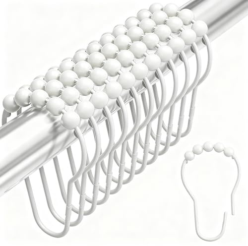 Sertay 36 Piezas Ganchos Cortinas Ducha, Suspensión Cortina Ducha Sistema Deslizante, Metálico Gancho Cortina Ducha, Se Pueden Usar para Colgar Cortinas, Cortinas De Puertas (Blanco)