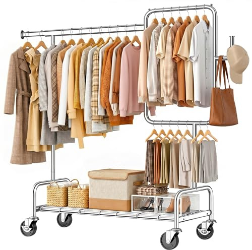SOLEDI Partitioned Heavy Duty Clothes Rack, 600 LBS Rolling Garment Rack