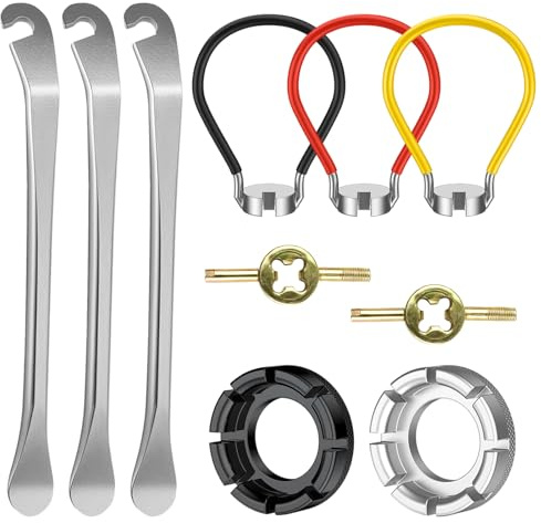 Set Chiavi Per Raggi Bici Da 10 Pezzi: 3 Tendiraggi, 2 Chiavi Per Nippli 10–15 Gauge, 3 Leve Smontagomme Per Bicicletta e 2 Chiavi Per Valvole. Chiave Per Nippli Bici, Kit Di Attrezzi Per Bicicletta