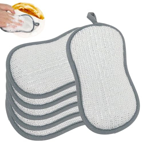 6 Piezas Esponjas Cocina Estropajos de Limpieza, Esponjas Lavavajillas Reutilizables, Doble Cara Limpieza Cocina Baño, Estropajos de Fregar Utensilios, Sartenes, Platos