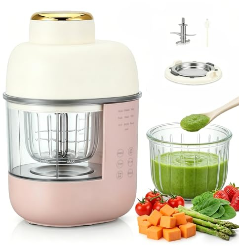 Baby Food Maker 5-in-1, Baby Food Processor Steamer Blender with Touchscreen Warmer Timer, Auto Cooking & Grinding, 33000 RPM, 5 Stage Setting Baby Puree Maker for 6-12 Months