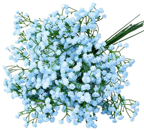 12 st Konstgjord Brudslöja, Konstblommor för Bröllopsbuketter och Heminredning, 28 cm Långa, Ljusblå