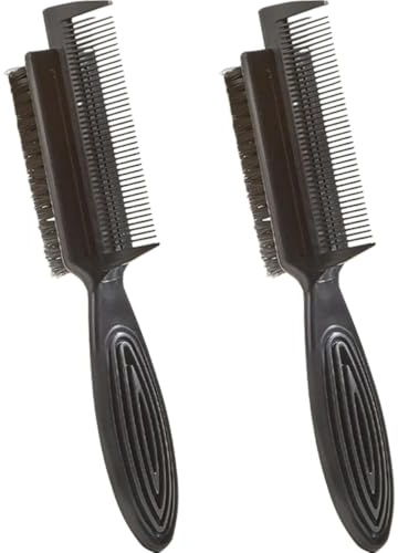 Genérico Cepillo de Cerdas Duras y Peine de Doble Cara para Alisar y Limpiar el Cabello Negro, Material Abs y Nylon, Adecuado para Salón y Cuidado Personal, Paquete de 2 Piezas