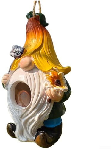Gnomo blanco barbudo colgante de resina para jardín, adorno caprichoso para exteriores, comedero de pájaros rústico, decoración de patio, estatua pequeña decoración de patio