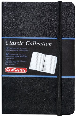 herlitz my.book Classic Collection Notizbuch A6 Lederoptik, liniert, Cover Schwarz, Papier creme, 96 Blatt, 80g/m², mit Stiftlasche und Leseband