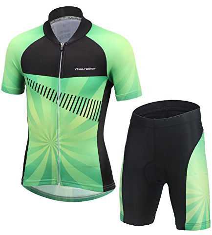 YFPICO Niños Niñas Conjuntos Maillots de Bicicleta Top de Manga Corta + Pantalones Traje de Ciclismo, Verde Claro, 152/158