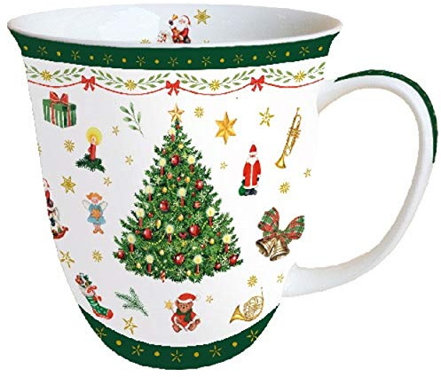 Ambiente Tasse, Motiv Weihnachtsbaum, feines Porzellan, 0,4 l, Weiß