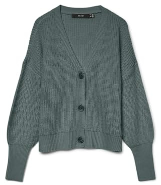 VERO MODA Vmlea Ls V-neck Cuff Cardigan Noos, Maglione Donna, Balsamo Verde, L