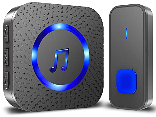 SURFOU Wireless Doorbell,Waterproof Doorbell Chime Operating at 1300 Feet Loud Door Bell Kit with 55 Melodies 5 Volume Levels LED Flash Doorbells for Home- Black (1 Button + 1 Receiver)