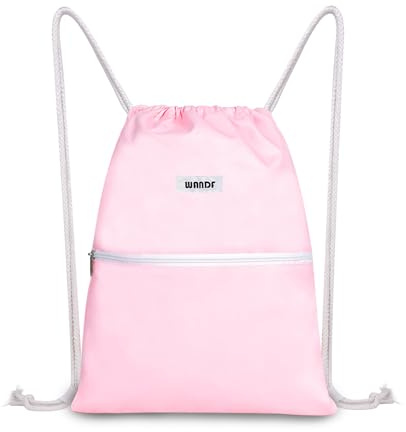WANDF Drawstring Backpack String Bag Sackpack Cinch Water Resistant Nylon for Gym Shopping Sport Yoga (Light Pink)
