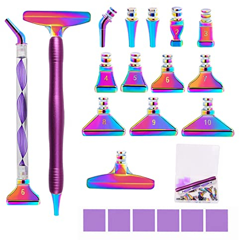 Souarts 5D Diamond Painting Zubehör Stift Set, Drill Pen mit Metall Ersatz Stiftköpfen, Malkleber Lehm, Aufbewahrungsbox für Mosaikherstellung Nagelkunst Diamanten Malerei
