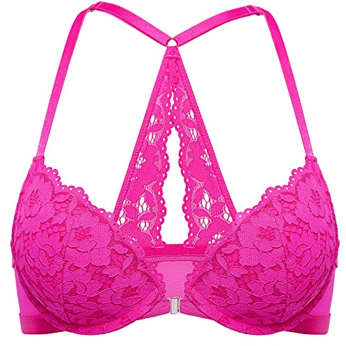DOBREVA Front Fastening Push Up Bra Underwire Glitter Pink 34A