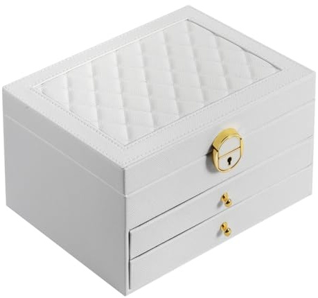 coobest Schmuckkästchen mit 3 Ebenen und 2 Schubladen, große Schmuckschatullen für Frauen mit Samt-Ohrring-Organizer, abschließbare Schmuckschatullen und Organizer, Weihnachtsgeschenke für Frauen