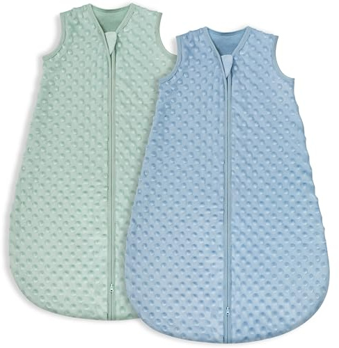 Yoofoss Baby Sleeping Bag 1.5 Tog with Plush Dots 18-24 Months Blue Green | Baby Sleeping Bag Winter Baby Sleep Bag 2 Pack Warm Sleep Sack for Newborn Infant Toddler