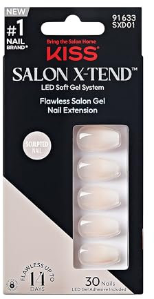 KISS Salon X-tend Glue On Decorated Nails, White, Medium Size, Coffin Shape