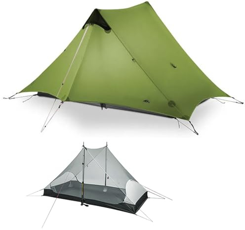 MOXIHIKE 3FULGEAR Lanshan 2 Zelt 2 Personen Ultraleichtes Campingzelt, 3/4 Saison Professionelles 15D Silnylon Stangenloses Zelt für Camping, Klettern, Wandern (Grün 3 Jahreszeiten)