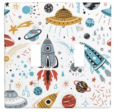 Cartoon Rockets Double Toggle Switch Decorative Wall Panel, Home and Commercial Area Switch Panel, Polycarbonate Panel