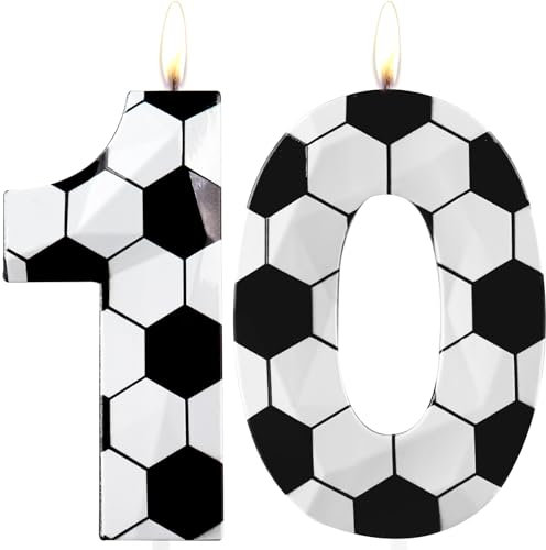 10th Birthday Candles Number 10 Candles Soccer Happy Birthday Candle Premium Wax & 3D Diamond Design Soccer Themed Cake Topper Decorations for Men Boy Birthday Party Soccer Fan Celebration Supplie