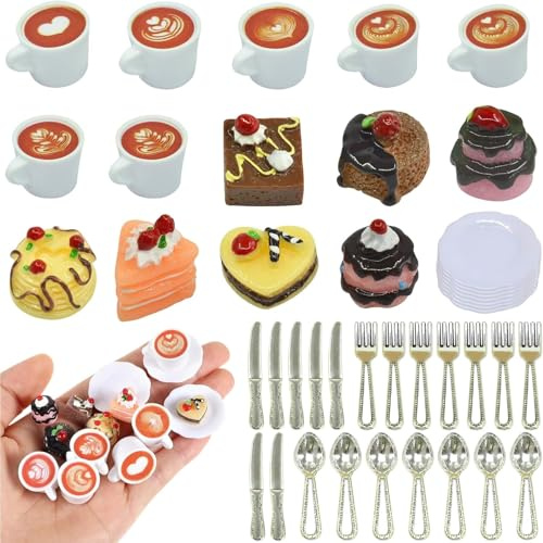 42 Pièces Jouets de Miniatures Alimentaires Boissons, Accessoires Maison de Poupee Accessoire Cuisine Enfant Mini Maisons de Poupées Jeux de Rôle Montessori pour Décorer Les Tables Miniatures