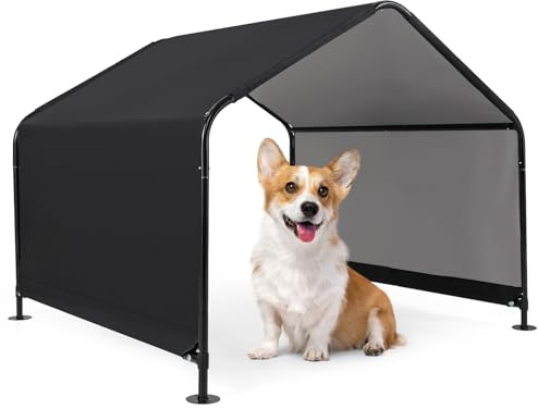 COSTWAY Tenda da Esterno per Cani 129 x 124 x 108 cm, Cuccia Cane con Tetto Impermeabile, Lettino per Animali Domestici, Nero