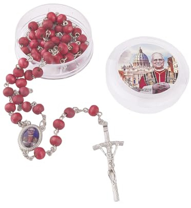 GAUEIOUR Handmade Wooden Catholic Rosary, Pope XIV Red Rose Petals Scented Wooden Rosary, Religious Prayer Cross Decorative Necklace, Women's Daily Prayer Jewelry Gifts