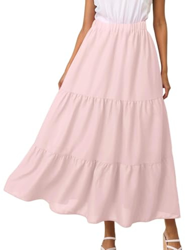Générique Jupe Longue Femme Ete Blanche Fluide Robe Boheme Mi-Longue Bohème Été Noire Grande Taille Été Jupes Short Midi Volants Élastique Mi Chiffon Doublure Trapèze Rose L