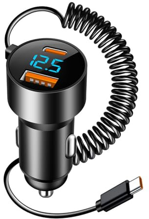 Caricabatteria Auto USB C 100W + PD30W con Cavo a Spirale 1.5 m, Caricatore Auto Rapido 3 Porte PD3.0 QC3.0, Adattatore Accendisigari per iPhone 17 16 15 Pro Samsung S25 S24 Xiaomi Huawei Android Tabl