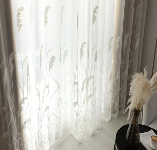 Eleganta genomskinliga fönstergardiner 132 x 214 cm vita enfärgade med randigt mönster, 2 stycken lätta polyesterdraperier för heminredning och avskildhet