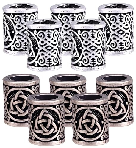 10 st keltiska dreadlock-pärlor för män, viking skäggpärlor, nordiska runpärlor set, keltiskt mönster, antikt silver och brons, för skägg och hårdekoration