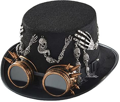 NMFLAB Steampunk - Sombrero steampunk para hombres con gafas, accesorios de sombrero de viajero en el tiempo, fiesta de Halloween, viajero en el tiempo