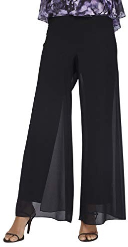 Alex Evenings Women's Wide Leg Chiffon Dress Pant for Mother of the Bride, Elegant Party Outfit (Petite and Regular Sizes), Black Georgette, Large