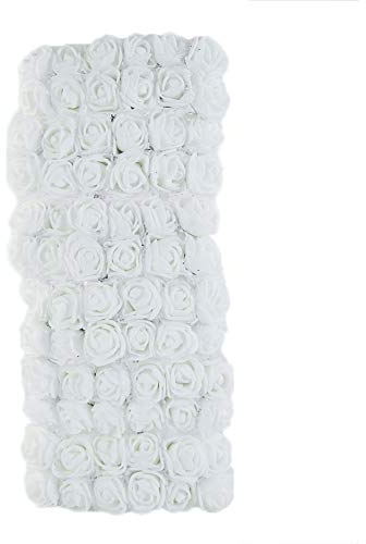 Yunnuopromi 72 Stück farbbeständiger Mini-Schaumrosen, künstlicher Blumenkopf, Braut, Hochzeit, Party, Heimdekoration, Weiß