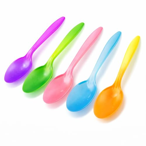 Worlds Color Changing Plastic Spoons,Disposable Color Mixed Frozen Yogurt Ice Cream,Frozen Dessert Spoons 50 Count