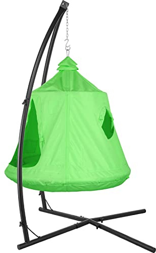 AthLike X-Shaped Hanging Tree Tent w/Swing Chair,Hammock Chair Stand Canopy w/Steel Frame,Indoor Outdoor Egg Basket Patio Seat w/Adjustable Solid Stand,Bedroom Porch Balcony Garden 330lb (Green)