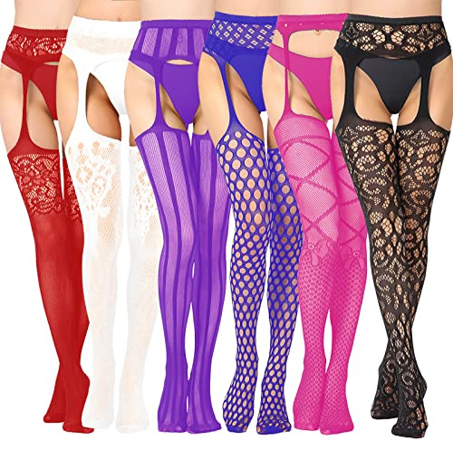 DRESHOW Women Fishnet Tights Suspender Pantyhose Thigh High Stockings Plus Size